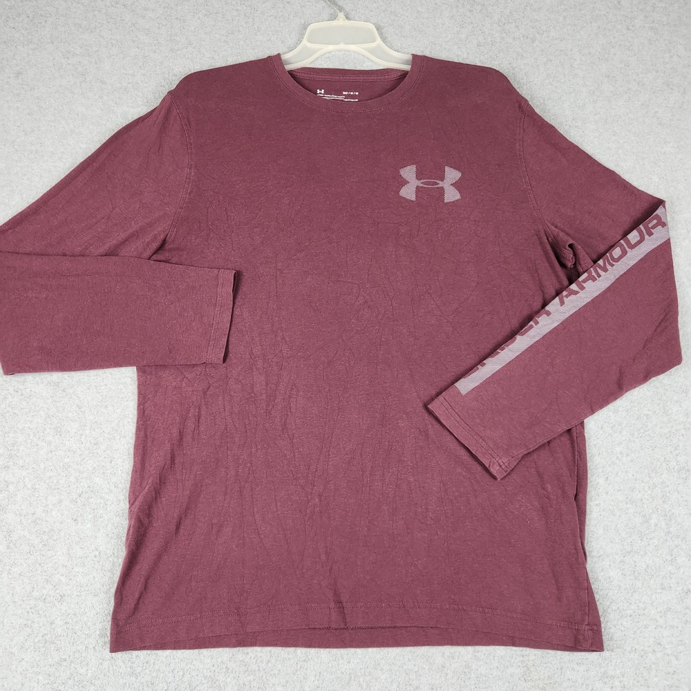 Under Armour T Shirt Mens MD Maroon Loose Fit Heatgear‎ Athletic Long Sleeve